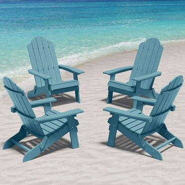 WINSOON All Weather HIPS Folding Adirondack Chair Outdoor Patio Chairs Set of 4, Blue Finish