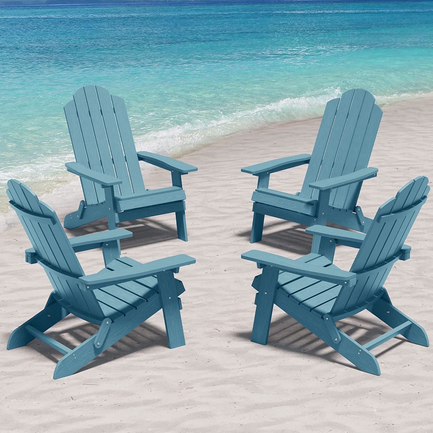 Blue Plastic Folding Adirondack Armchair Set for Outdoor Use