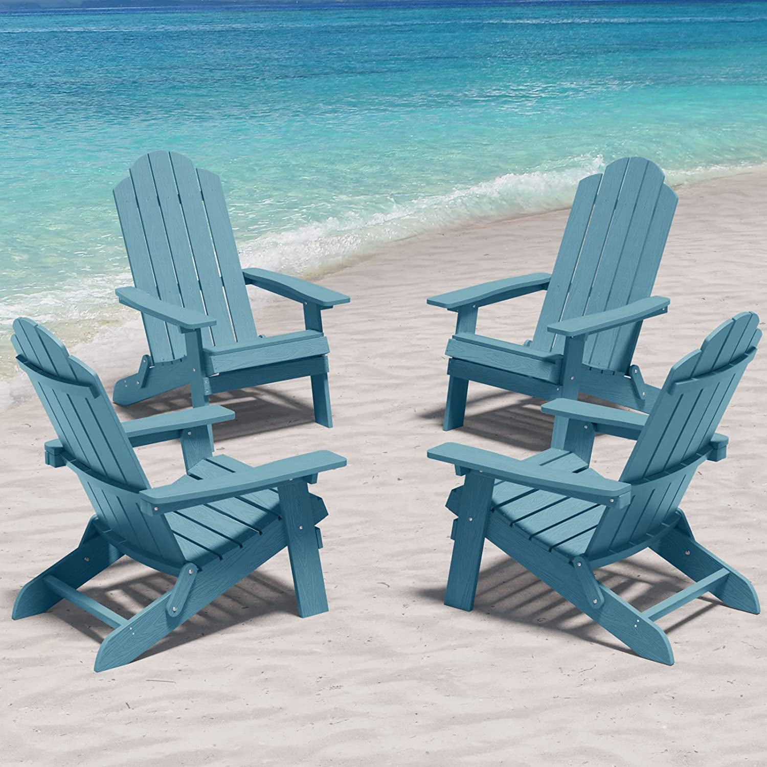 Blue Plastic Folding Adirondack Armchair Set for Outdoor Use