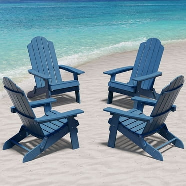 WINSOON All Weather HIPS Folding Adirondack Chair Outdoor Patio Chairs Set of 4, Navy Blue Finish