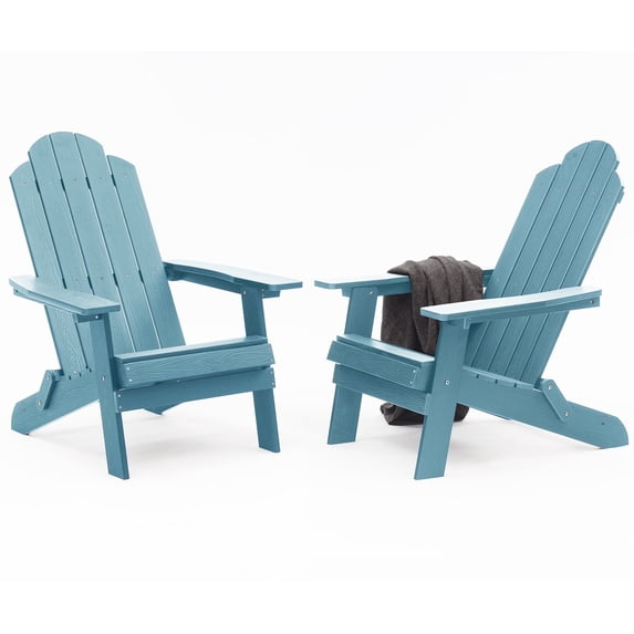 WINSOON All Weather HIPS Folding Adirondack Chair Set of 2 Outdoor Patio Chair, Blue Finish