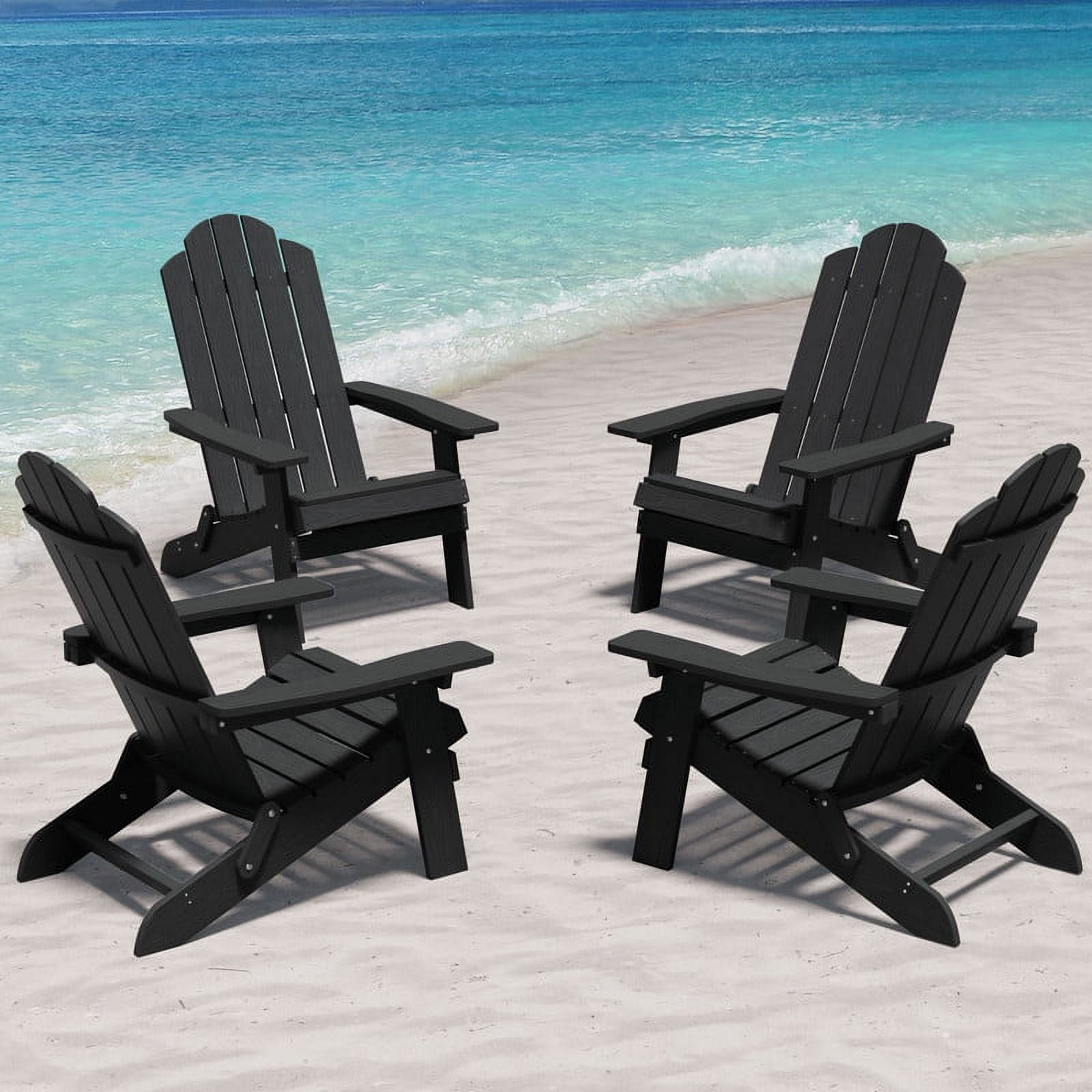 WINSOON Foldable Comfort Adirondack Chairs Set of 4 All Weather HIPS Outdoor Patio Garden Black Walmart