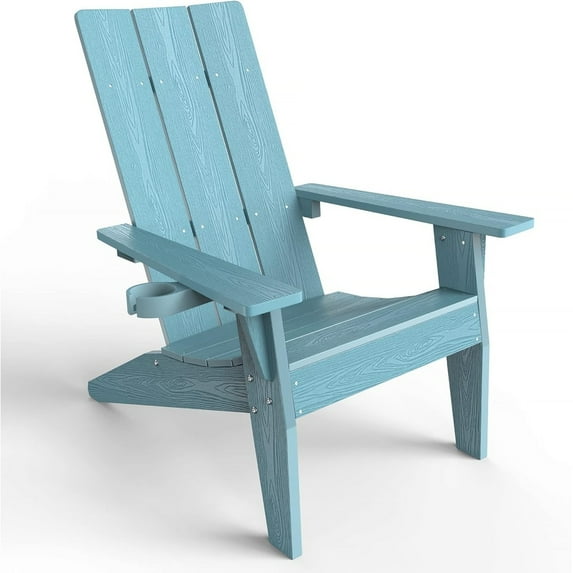 WINSOON All Weather HIPS Outdoor Adirondack Chair with Cup Holder-Baby Blue