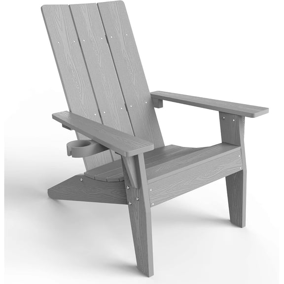 WINSOON All Weather HIPS Outdoor Adirondack Chair with Cup Holder-Grey