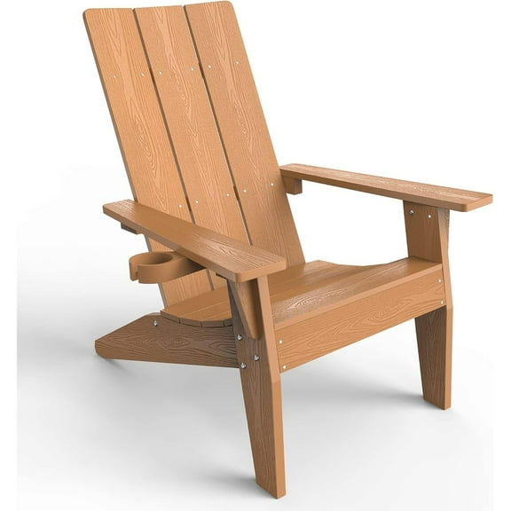 WINSOON All Weather HIPS Outdoor Adirondack Chair with Cup Holder-Teak