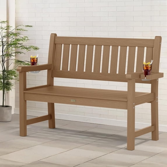 WINSOON All-Weather HIPS Outdoor Garden Bench, 56" Adirondack Outdoor Patio Bench -Brown