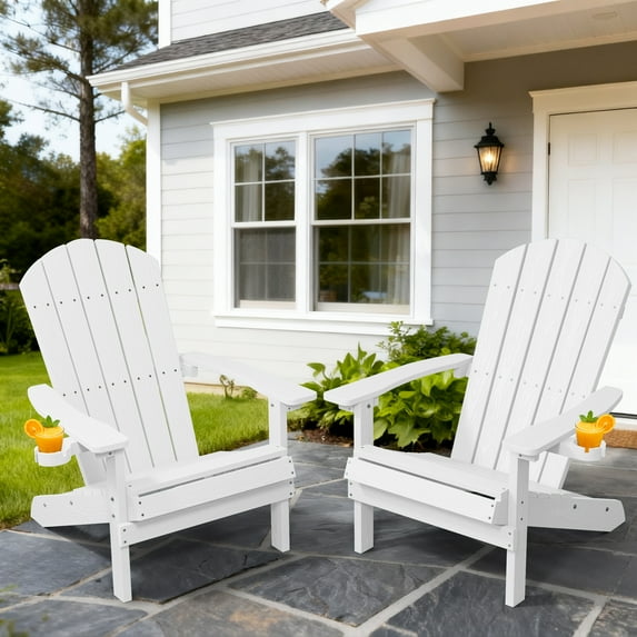 WINSOON All Weather HIPS Outdoor Plastic Adirondack Chairs Set Of 2-White