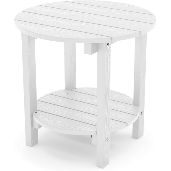WINSOON All Weather HIPS Outdoor Side Table,Round Table- White