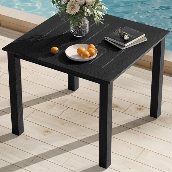 WINSOON All Weather Square Patio Dining Table, HIPS Top & Coated Aluminum Frame, 35 x 35 x 30 Inch Outdoor Table for Garden Backyard-Black