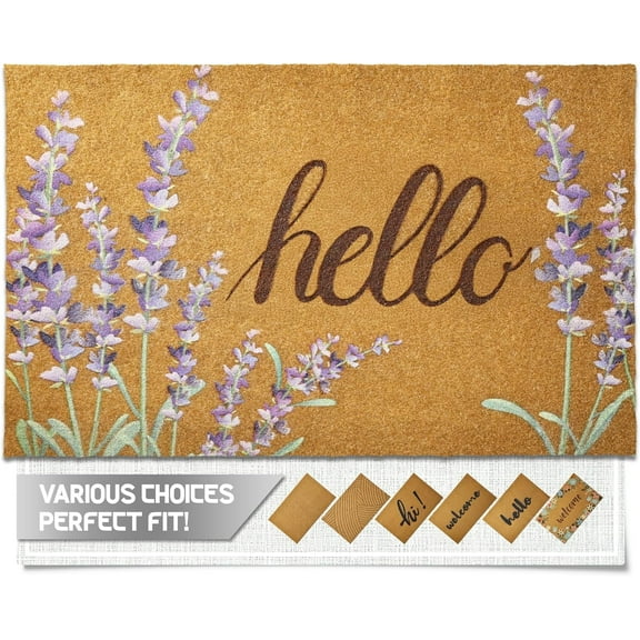 WINSOON Artificial Coir Doormat for Outdoor Outside Indoor Entrance 17"x 30"- Floral Hello