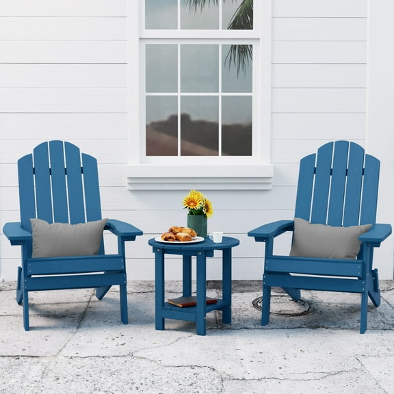 WINSOON 3-Piece Folding Adirondack Chair and Table Set, Navy Blue