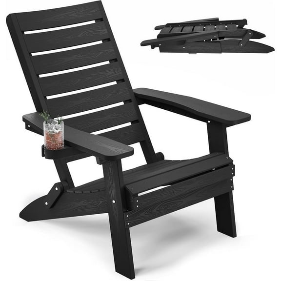 WINSOON HIPS Folding Adirondack Chairs with Arc Back & Cup Holder -Teak