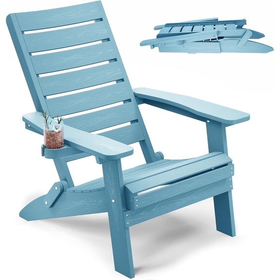 WINSOON HIPS Folding Adirondack Chairs with Arc Back & Cup Holder-Teak