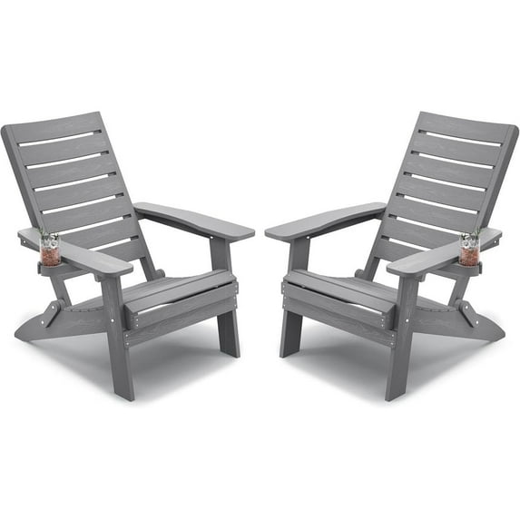 WINSOON HIPS Folding Adirondack Chairs with Arc Back & Cup Holder Set Of 2-Gray