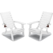 WINSOON HIPS Folding Adirondack Chairs with Arc Back & Cup Holder Set Of 2-White