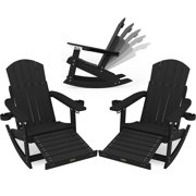 WINSOON HIPS Outdoor Rocking Chair with Adjustable Backrest and Retractable Ottoman-Set of 2-Black