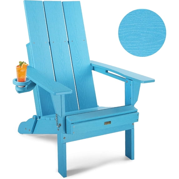 WINSOON Modern HDPE Outdoor Folding Adirondack Chair With Cup Holder,Blue