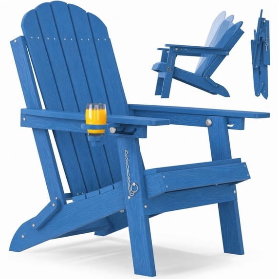 WINSOON Outdoor All-Weather HDPE Folding Adirondack Chair with Cup Holder & Adjustable Backrest, Easy to Install & Clean, Ideal for Garden, Yard & Patio