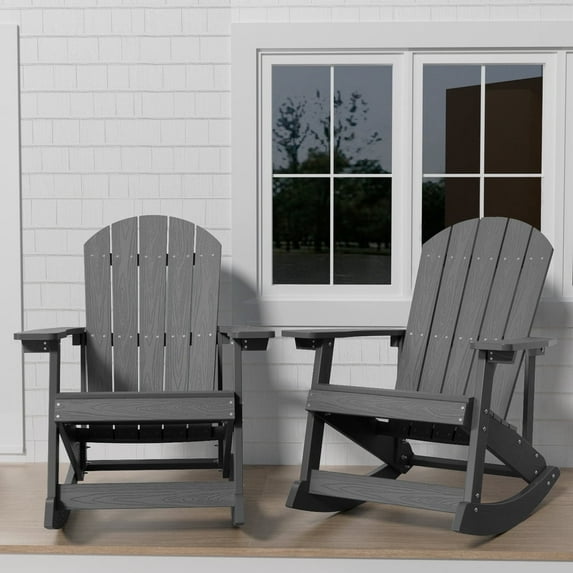 WINSOON Outdoor Oversized Rocking Chair,Adirondack Rocking Chair Set of 2-Gray