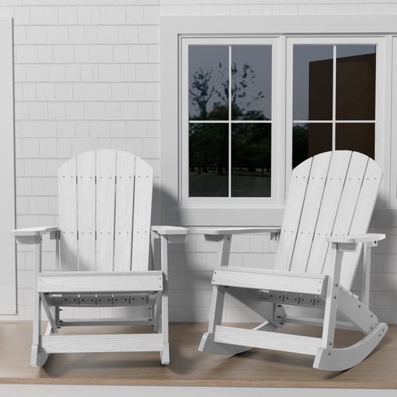 WINSOON Outdoor Oversized Rocking Chair,Adirondack Rocking Chair Set of 2-White