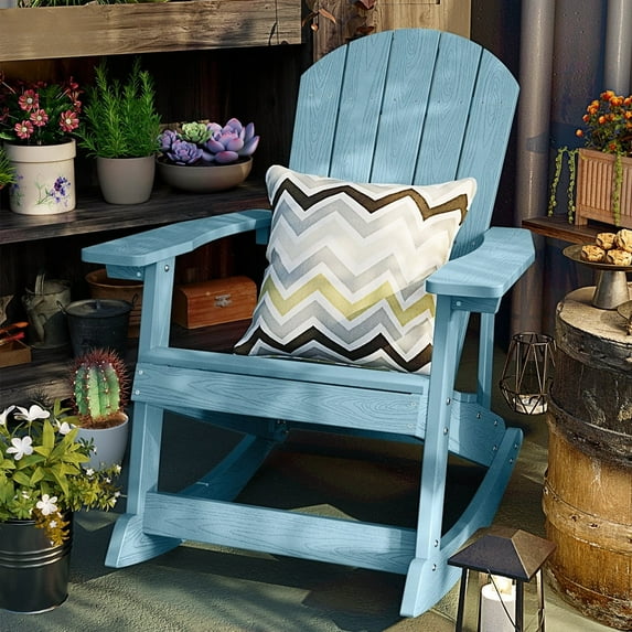 WINSOON Outdoor Rocking Chair,Adirondack Rocking Chair-Baby Blue