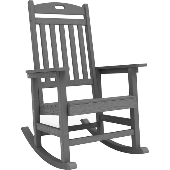 WINSOON Outdoor Rocking Chair, Poly Lumber Patio Rocker Chair with High Back, Poly Rocking Chair Look Like Real Wood, Widely Used for Lawn, Porch, Backyard, Indoor and Garden,380lb Heavy Duty (Grey)