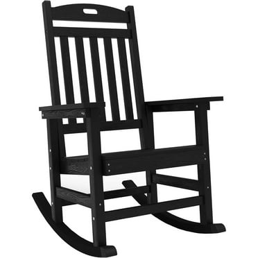 WINSOON Outdoor Rocking Chair, Poly Lumber Patio Rocker Chair with High Back, Poly Rocking Chair Look Like Real Wood, Widely Used for Lawn, Porch, Backyard, Indoor and Garden,380lb Heavy Duty (Black)