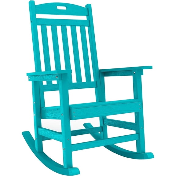 WINSOON Outdoor Rocking Chair, Poly Lumber Patio Rocker Chair with High Back, Poly Rocking Chair Look Like Real Wood, Widely Used for Lawn, Porch, Backyard, Indoor and Garden,380lb Heavy Duty (Blue)