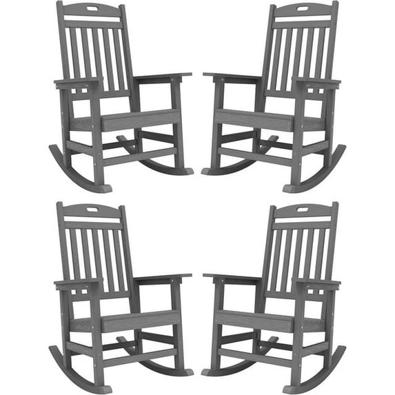 WINSOON Outdoor Rocking Chair, Poly Lumber Patio Rocker Chair with High Back Set Of 4 (Gray)