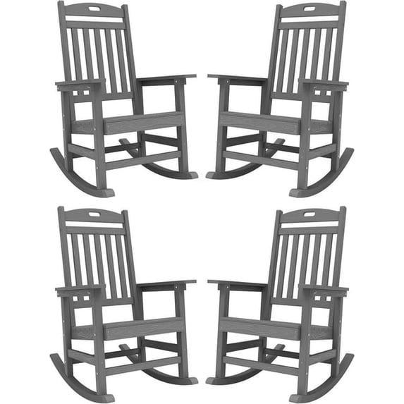 WINSOON Outdoor Rocking Chair, Poly Lumber Patio Rocker Chair with High Back Set Of 4 (Gray)