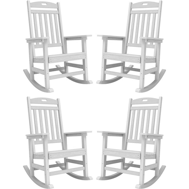 WINSOON Outdoor Rocking Chair, Poly Lumber Patio Rocker Chair with High Back Set Of 4 (White)