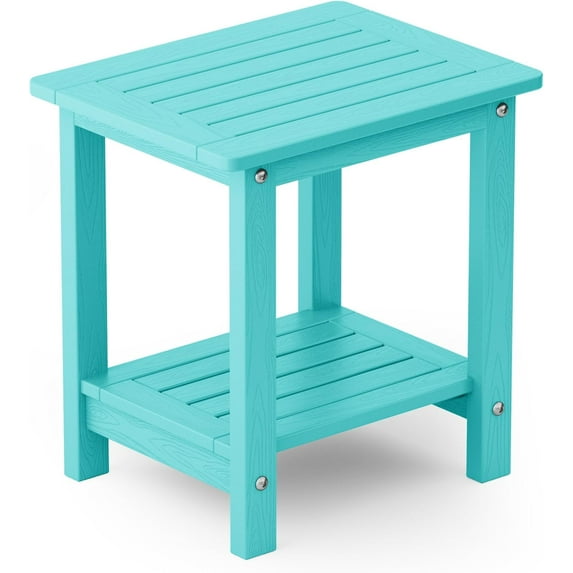 WINSOON Small Outside Adirondack Square Side Table,Double Layer - Aruba Blue