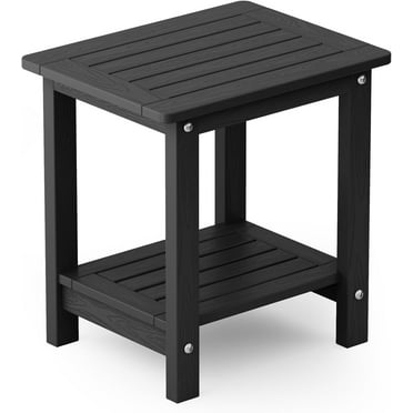 WINSOON Small Outside Adirondack Square Side Table,Double Layer - Black
