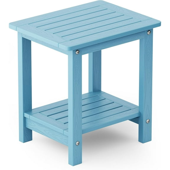 WINSOON Small Outside Adirondack Square Side Table,Double Layer - Blue