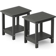 WINSOON Small Outside Adirondack Square Side Table,Double Layer Set Of 2 - Dark Grey