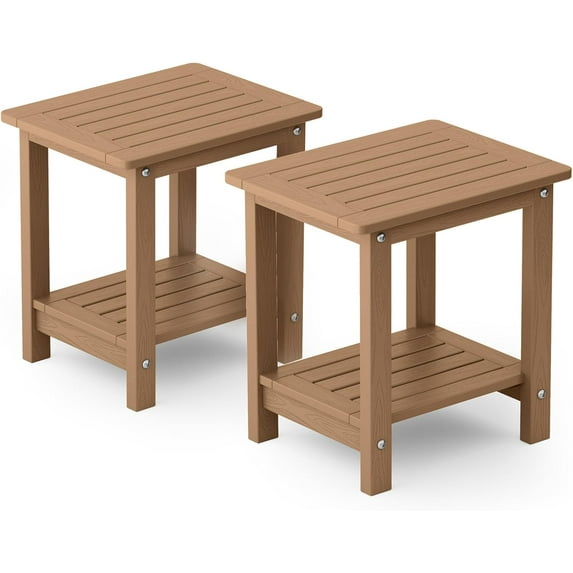 WINSOON Small Outside Adirondack Square Side Table,Double Layer Set Of 2 - Teak
