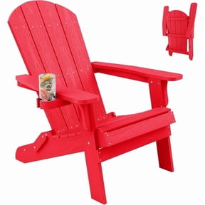 WINSOON All Weather HIPS Folding Oversized Adirondack Chair:Outdoor Chair with Realistic Wood Texture, Heavy Duty Weight Capacity, for Cup Holder for Patio, Yard & Garden