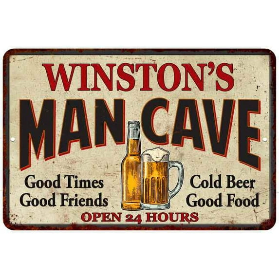 WINSTON'S Man Cave Sign 8 x 12 High Gloss Metal 208120011484