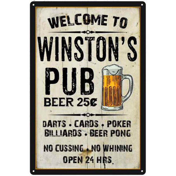 WINSTON'S Pub Sign Vintage Man Cave Bar 8 x 12 High Gloss Metal 208120028484