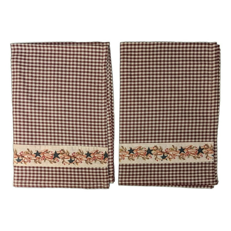 Winter Berry Vine Burgundy Check Kitchen Towels, Set of 2, The Country House