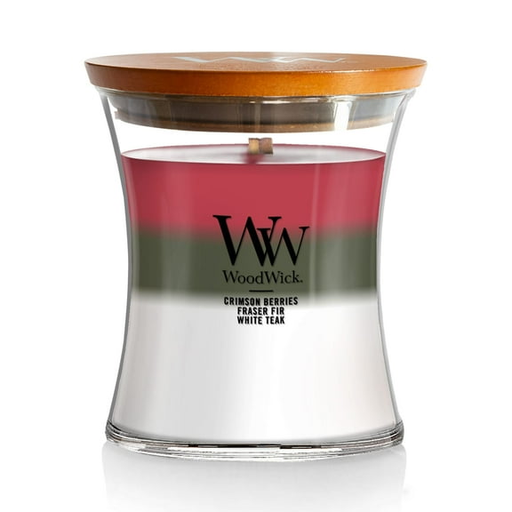 WoodWick Winter Garland Scented Trilogy Medium Hourglass Candle, Crackles at it Burns, Perfect for Gifting, 9.7oz