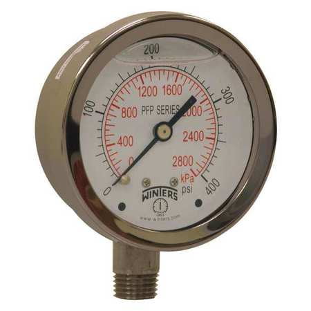 WINTERS INSTRUMENTS PFP880 Filled Ss/Ss Gauge2.5 1/4 Lm 400 psi/Kpa