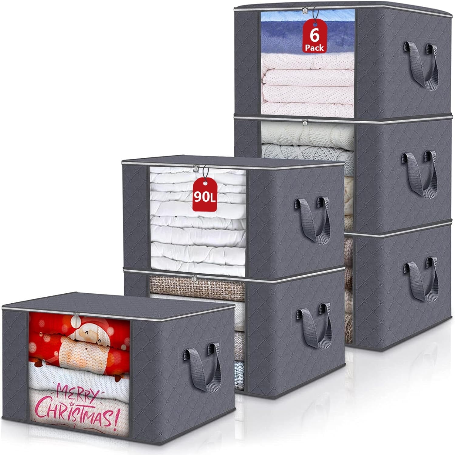 WINXFLY Clothes Blanket Storage Bags, 6 Pack Foldable Blanket Large ...