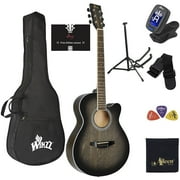 WINZZ 40 Inches Cutaway Acoustic Acustica Guitar" Premium Beginner" Bundle with Online Lessons, Padded Bag, Stand, Tuner, Strap, Picks, Black, HAND RUBBED Series