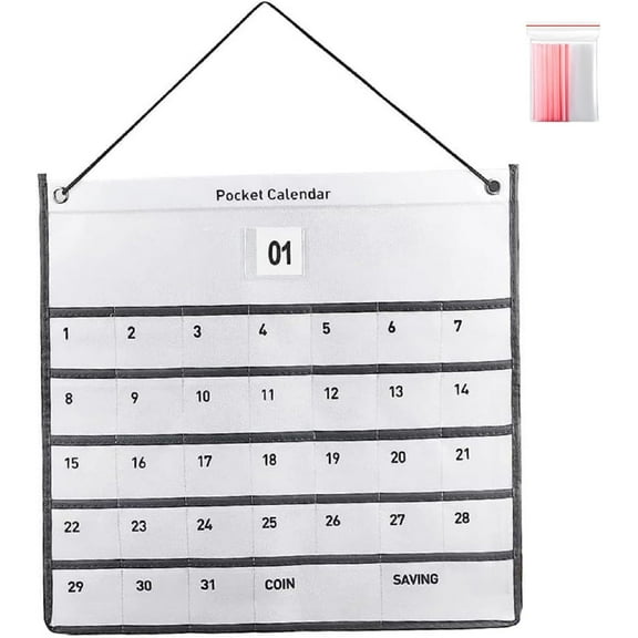 WIOMEASK Wall-mounted calendar 1 month calendar storage bag, small item storage bag, can be used in various scenes such as home, office, classroom, etc.