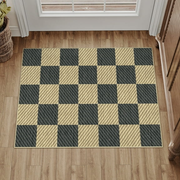 WIPONKEN 2x3 Checkered Area Rug Non-Slip Farmhouse Washable Carpet for Entryway, Bedroom, Living Room, Kitchen, Bathroom Soft Indoor Door Mat