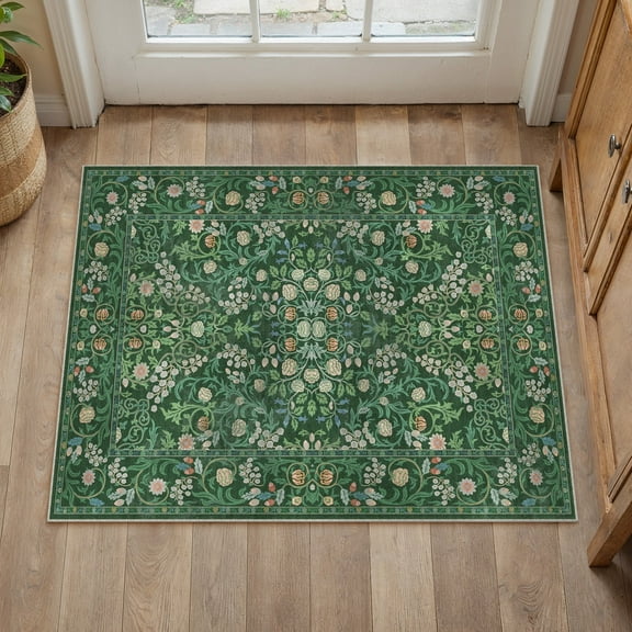 WIPONKEN 2x3 Area Rugs Morris Carpet for Living Room Bedroom Dining Room Office Farmhouse, Machine Washable Non Slip Vintage Persia Rug Green