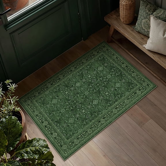 WIPONKEN 2x3 Area Rugs for Living Room Bedroom Dining Room Office Farmhouse, Machine Washable Non Slip Vintage Persia Rug Green