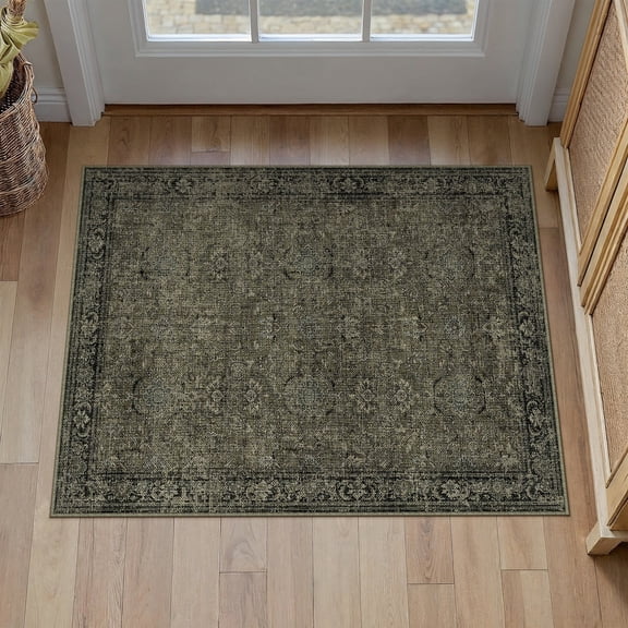 WIPONKEN 2x3 Small Area Rugs for Entryway Orienta Traditionall Living Room Bedroom Dining Room Office Farmhouse Machine Washable Non Slip Distressed Vintage Persia Rug On Clearance, Green