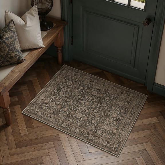 WIPONKEN 2x3 Area Rugs for Living Room Bedroom Dining Room Office Farmhouse, Machine Washable Non Slip Vintage Persia Rug Brown